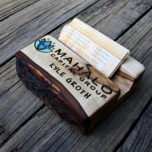 Personalized Business Card Holder - Rustic Wood -..