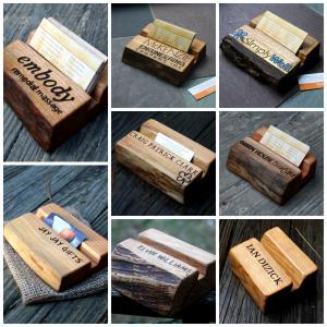 Personalized Business Card Holder - Rustic Wood -..