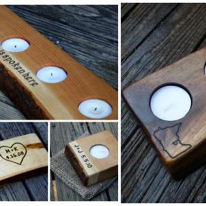 Rustic Wood Tea Light Candle Holder- 5 Tealight..