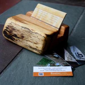 Wood Business Card Holder - Rustic Live Edges -..