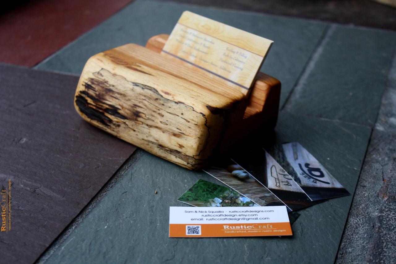 Wood Business Card Holder - Rustic Live Edges - Unique Office Gift, Dad Gift, Husband Gift