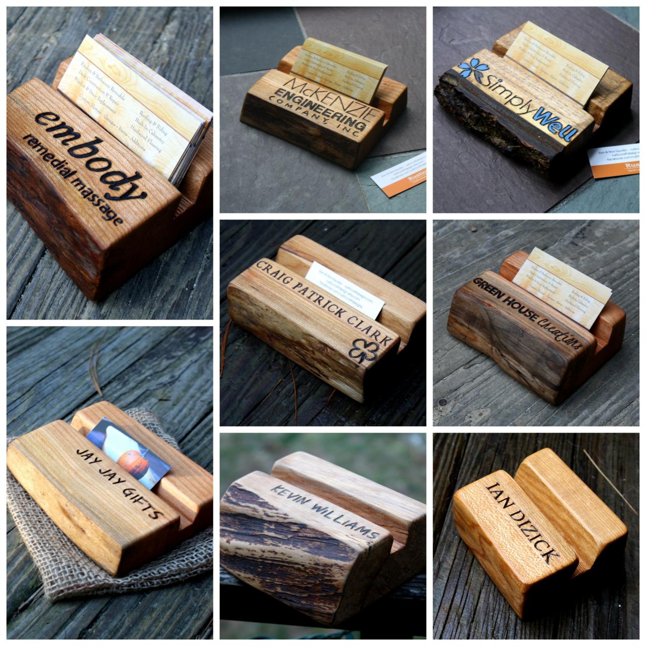 Wood Business Card Holder Rustic Live Edges Unique Office Gift, Dad